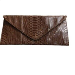 Urban Expressions Brown Snakeskin Patent Leather Envelope Clutch Bag